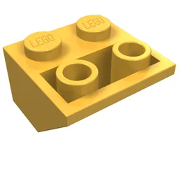 Brick Sloped Inverted 45° 2 x 2 [Ovoid Bottom Pin, Bar-sized Stud Holes] / Bright Light Orange