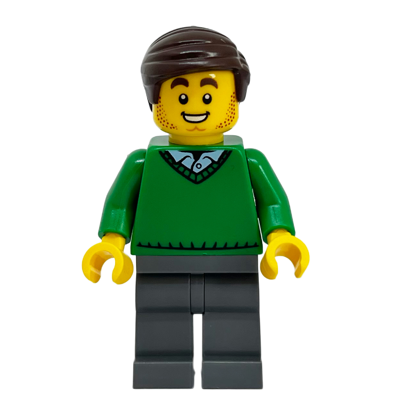 Lego Green Torso, Dark Bluish Grey, Dark Brown Hair
