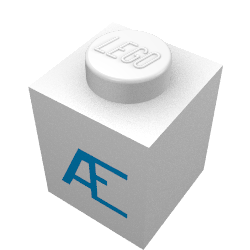 Lego Brick 1 x 1 with Blue Danish 'Æ/AE' Print / White