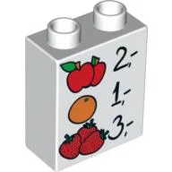 Duplo Brick 1 x 2 x 2 with Apples, Orange, and Strawberries Prices Print / White