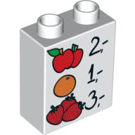 Lego Duplo Brick 1 x 2 x 2 with Apples, Orange, and Strawberries Prices Print / White