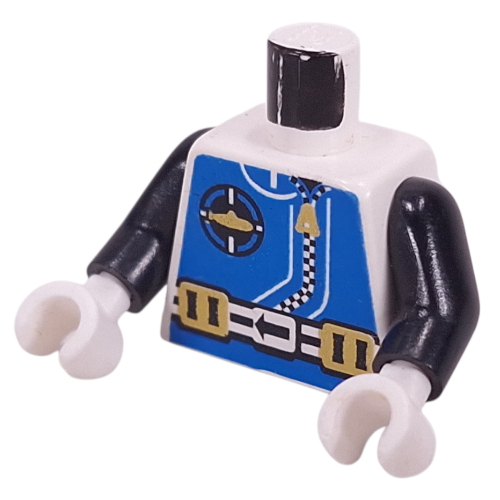 Lego Torso Wetsuit, Aquanaut Sub Logo, Zipper, and Weight Belt Print, Black Arms, White Hands / White