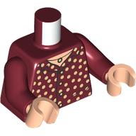 Lego Torso, Shirt, Light Nougat Dots, Black Necklace print, Dark Red Arms, Light Nougat Hands / Dark Red