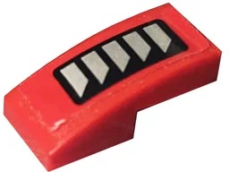 Slope, Curved 2 x 1 x 2/3 with 5 Silver Vent Grilles in Black Rectangle on Red Background Pattern Model Left Side (Sticker) - Set 60144