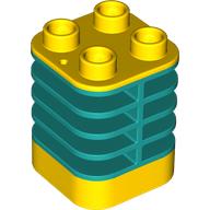Lego Duplo Brick 2 x 2 x 2 Yellow with Flex Spring / Dark Turquoise