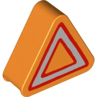 Duplo Brick 1 x 3 x 2 Triangle Road Sign with Silver and Red Triangle Print / Orange