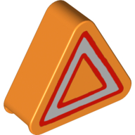 Lego Duplo Brick 1 x 3 x 2 Triangle Road Sign with Silver and Red Triangle Print / Orange