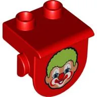 Duplo Plate 1 x 2 with Overhang with Clown Face Print / Red
