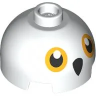 Brick Round 2 x 2 Dome Top, Vented Stud with Bright Light Orange Eyes, Black Beak Print (Hedwig)