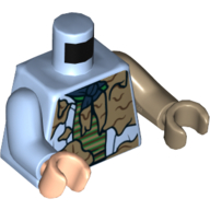 Lego Torso, Odd Arms and Hands, Open Shirt, Muddy, Blue Neckerchief, Green, Brown, and Dark Tan Striped Undershirt Print, Left Bright Light Blue Arm and Light Nougat Hand, Right Dark Tan Arm and Hand / Bright Light Blue