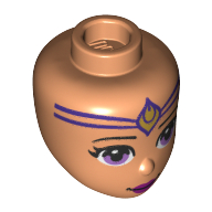 Lego Minidoll Head Lavender Eyes, Medium Lavender Markings, Gold Jewel print / Nougat