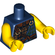 Lego Torso Armor Vest with Dark Green Tartan Kilt, Belts and Buckles Print, Yellow Arms and Hands / Dark Blue