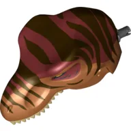Animal Body Part, Dinosaur, Tyrannosaurus Rex Head with Pin, Tan Teeth, Dark Red Top and Dark Brown Stripes Print / Dark Orange