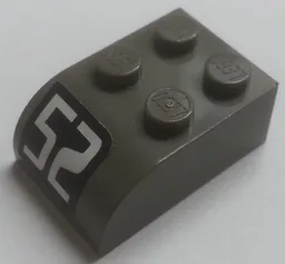 Slope, Curved 3 x 2 with 4 Studs with White '52' on Black Background Pattern (Sticker) - Set 4589
