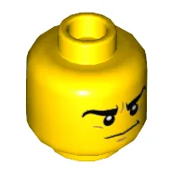 Minifig Head Clay, Thick Eyebrows, Orange Chin Dimple, Thin Line Smile / Angry Print / Yellow