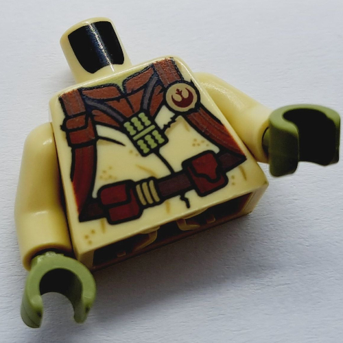 Lego Torso Robe, Reddish Brown Straps, Republic Badge print (Yoda), Tan Arms, Olive Green Hands / Tan