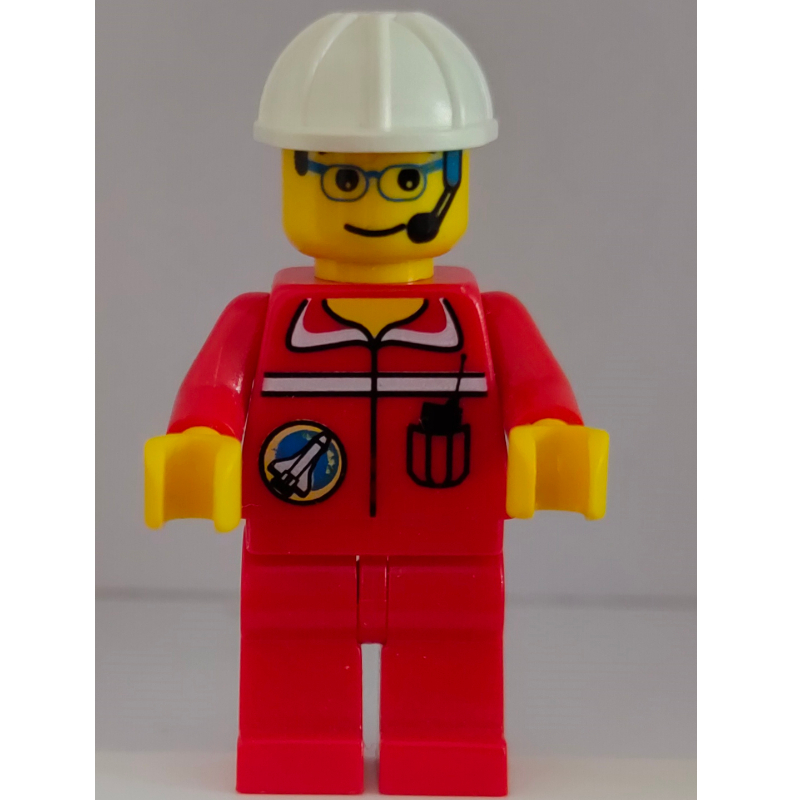 Lego Space Port Ground Crew, Red Jumpsuit, White Hard Hat, Headset and Glasses