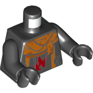 Lego Torso Orange Wrap Scarf, Red Flame Emblem with Orange Square Print, Black Arms and Hands / Black