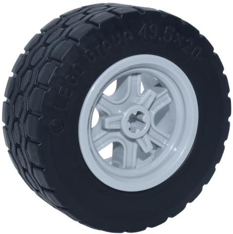 Lego Wheel 30.4mm D. x 20mm with Axle Hole, 6 Curved Spokes and Spinner Cap with Black Tire 49.5 x 20 (7301 / 15413)