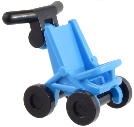 Lego Minifigure, Utensil Stroller / Baby Carriage with Black Wheels and Black Handlebars (5491 / 2496 / 30031)