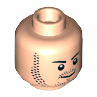Lego Minifig Head Quicksilver, Dual Sided, Beard Stubble, Eyebrows, Smirk / Clenched Teeth Angry Print [Hollow Stud] / Light Nougat