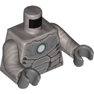 Lego Torso Armor with Dark Bluish Gray Plates and White Circle (Arc Reactor) Print, Flat Silver Arms, Dark Bluish Gray Hands / Flat Silver
