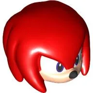 Minifig Head Special, Knuckles with Light Nougat Face, White/Dark Purple Eyes, Grin Print / Red