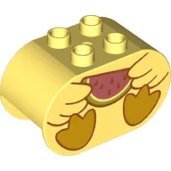 Duplo Brick 2 x 4 x 2 Rounded Ends with Duck Body and Watermelon Slice Print / Bright Light Yellow