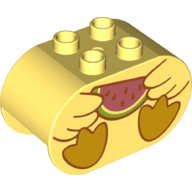 Lego Duplo Brick 2 x 4 x 2 Rounded Ends with Duck Body and Watermelon Slice Print / Bright Light Yellow