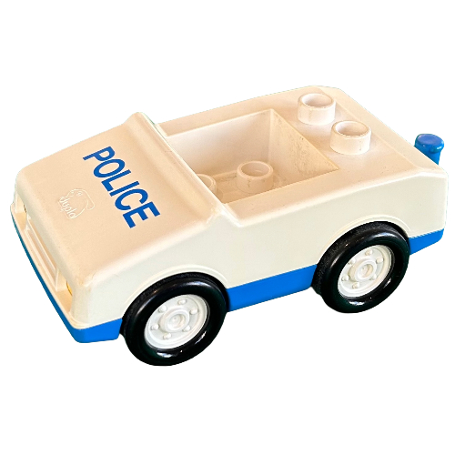 Lego Duplo Car with 1 x 2 Studs with Blue Base and 'POLICE' Print / White