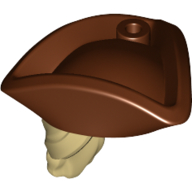 Lego Hair and Hat, Pirate Hat Tricorne Reddish Brown with Ponytail / Tan