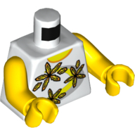 Lego Torso Shirt 3 Flowers over Yellow and Silver Stripe Print, Yellow Arms and Hands / White