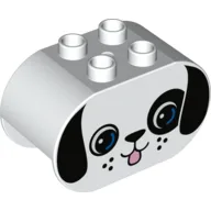 Duplo Brick 2 x 4 x 2 Rounded Ends with Dog Face with Black Ears and Blue Eyes Print / White