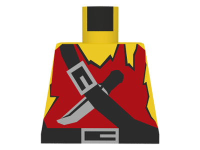 Lego Torso Pirate Red Tank Top Tattered, Black Belts with Silver Buckles, Knife Pattern