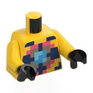 Torso, Pixelated Dark Pink/Dark Tan/Light Blue Scuba Gear, Air Tanks on Back Print, Yellow Arms, Black Hands / Yellow