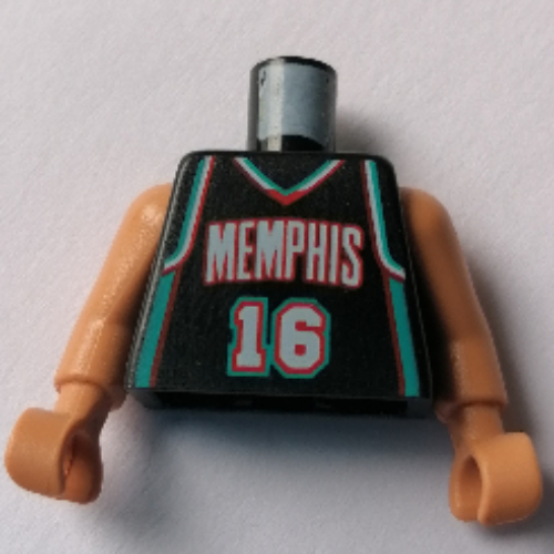 Lego Torso Basketball Jersey, Memphis Grizzlies '16' Print, Long One Piece Arms Nougat (NBA) / Black