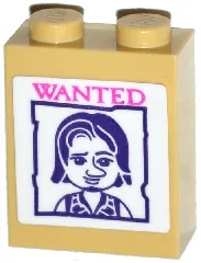 Brick 1 x 2 x 2 with Inside Stud Holder with Dark Pink 'WANTED' and Disney Princess Flynn Rider Poster Pattern (Sticker) - Set 41065