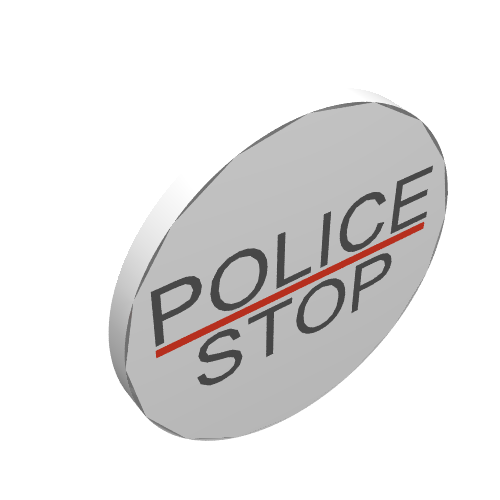 Lego Road Sign Clip-on 2 x 2 Round with "POLICE" and "STOP" Print / White