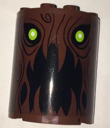 Cylinder Half 2 x 4 x 4 with Tree Bark Lines, Lime Eyes and Open Mouth Pattern (Sticker) - Set 75902