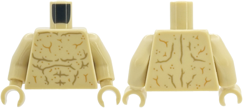 Lego Torso Bare Chest with Sandy Texture with Dark Tan and Medium Nougat Speckles, Cracks, Veins and Muscle Contours Pattern / Tan Arms / Tan Hands