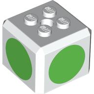 Lego Brick Special Cube with 2 x 2 Studs on Top, and Bright Green Circles Print / White