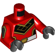 Lego Torso Bodysuit, Black and Gold V, White Belt with Gold Buckle Print, Red Arms with Black Diamond Print, Black Hands / Red