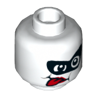 Lego Minifig Head Harley Quinn, Black Eyemask, Red Tongue Sticking Out Print [Hollow Stud] / White