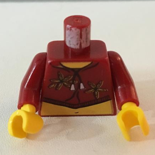 Lego Torso Tube Top, Flowers and String Print (Sky), Dark Red Arms, Yellow Hands / Dark Red