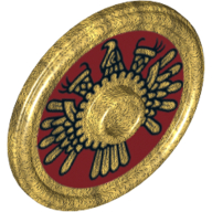Lego Shield Round with Stud and Raised Rim with Dark Red and Black Aztec Quetzal Print