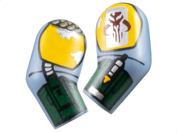 Lego Arm, (Matching Left and Right) Pair with Shoulder Armor without Black Lines, Braid, Dark Green Gauntlets with Rocket Launcher and Flamethrower Pattern