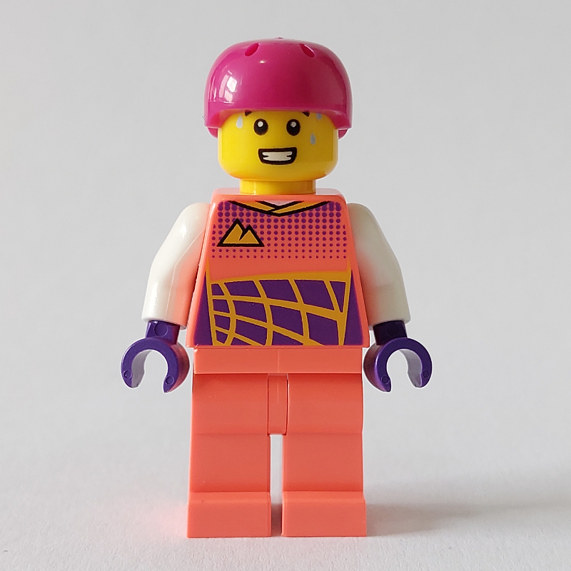 Lego Cyclist, Coral Racing Suit, Magenta Bike Helmet