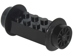 Brick, Modified 2 x 4 with Black Wheels, Train Spoked Small (23mm D.) and Black Pins (4180 / wheel3 / 2344)