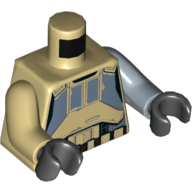 Lego Torso, Odd Arms, Armor with Sand Blue Panels Print, Left Sand Blue Arm, Right Tan Arm, Black Hands / Tan