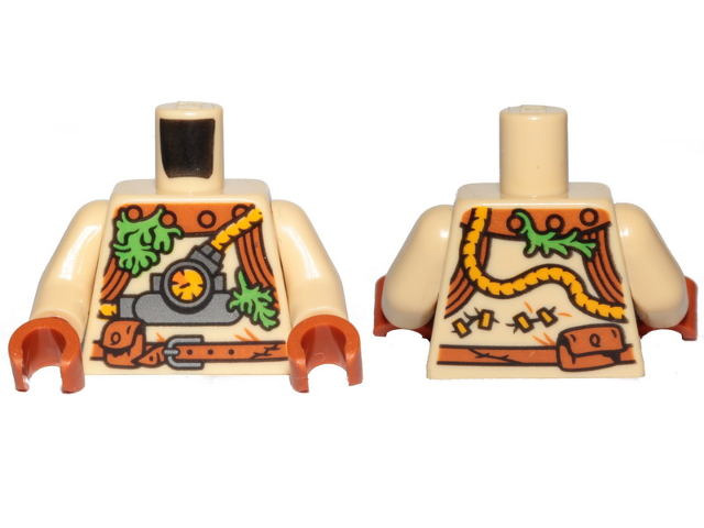 Lego Torso Diver Suit, Belt, Breathing Apparatus and Seaweed Pattern / Tan Arms / Dark Orange Hands